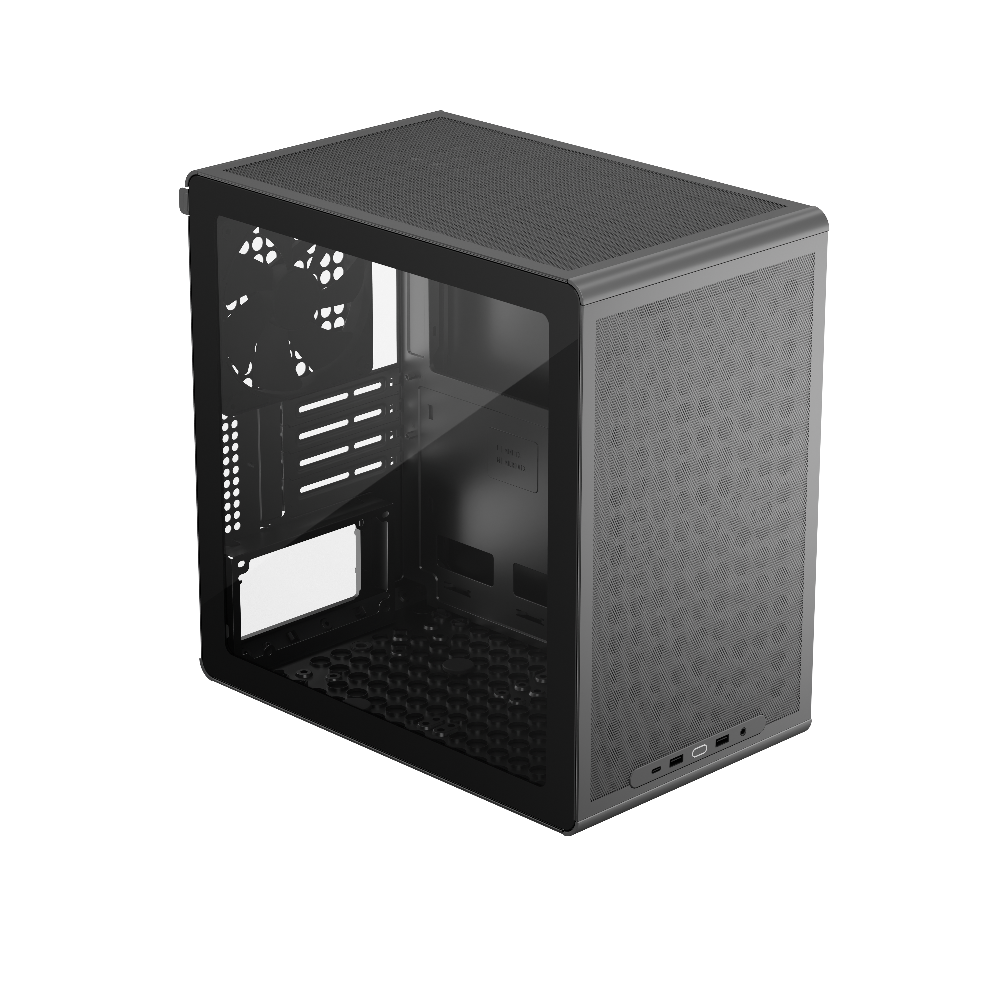 Cooler Master Q300L V3 Black, case Micro-ATX compatto visto frontalmente e lateralmente