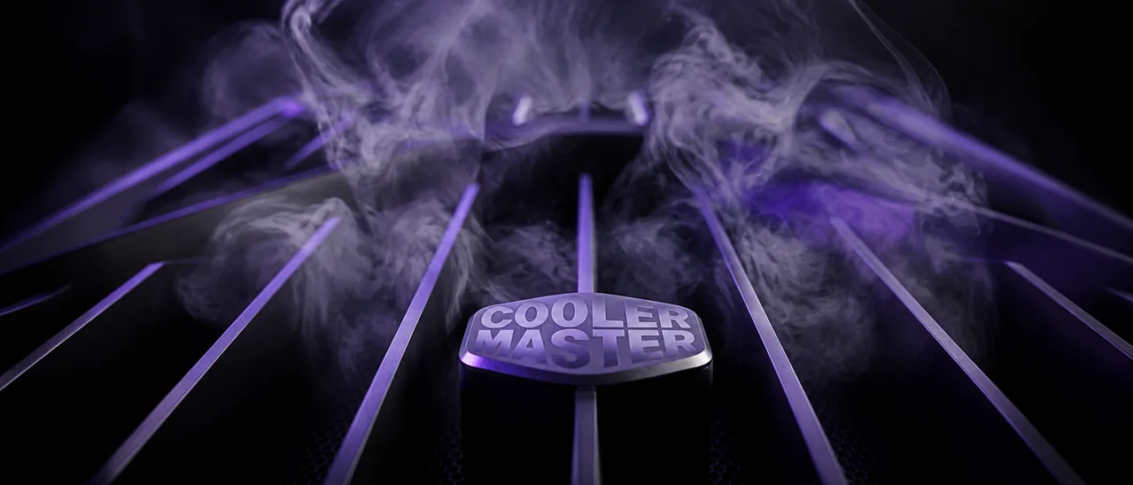 Cooler Master smoke grille with purple lighting and atmospheric smoke