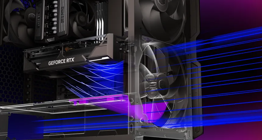Airflow divider directing cool air toward a graphics card