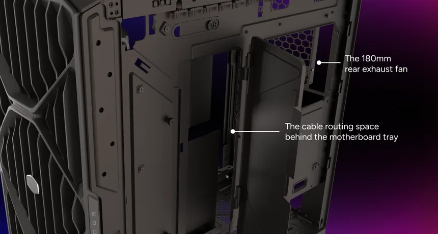 HAF II 500 rear cable space and 180 mm exhaust fan layout